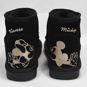 Gracegift Black Shearling Style Mickey & Minnie Kissing Women's boots Size 6